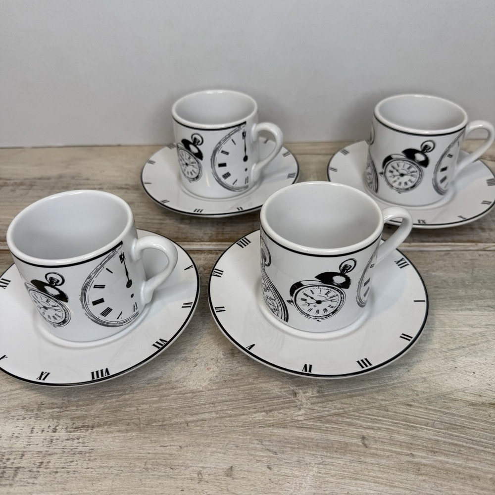 Riviera Van Beers by Signature CLOCK Demitasse Coffee Tea Cup & Saucer Set of 4